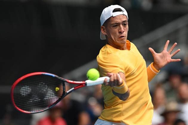 TENNIS AUSTRALIAN OPEN, Sebastian Baez of Argentina in action in his Men?s Singles Round 1 against Jason Kubler of Australia on Day 1 of the 2023 Australian Open tennis tournament at Melbourne Park in Melbourne, Monday, January 16, 2023. ( NO ARCHIVING, EDITORIAL USE ONLY, NO USE IN BOOKS WITHOUT CONSENT MELBOURNE VICTORIA AUSTRALIA  Copyright: xLUKASxCOCHx 20230116001752982710