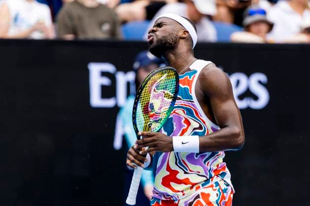 MELBOURNE, VIC - JANUARY 16: Frances Tiafoe of the United States of America shows his frustration during Round 1 of the 2023 Australian Open on January 16 2023, at Melbourne Park in Melbourne, Australia. (Photo by Jason Heidrich Icon Sportswire) TENNIS: JAN 16 Australian Open Icon220116133