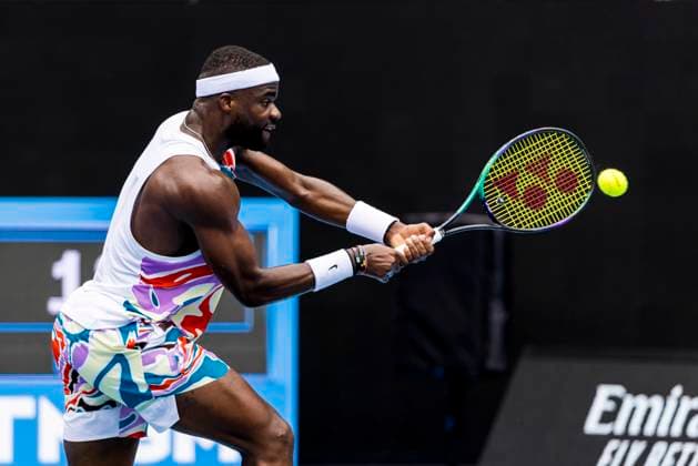 MELBOURNE, VIC - JANUARY 16: Frances Tiafoe of the United States of America in action during Round 1 of the 2023 Australian Open on January 16 2023, at Melbourne Park in Melbourne, Australia. (Photo by Jason Heidrich Icon Sportswire) TENNIS: JAN 16 Australian Open Icon220116138