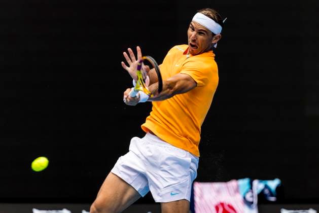 MELBOURNE, VIC - JANUARY 16: Rafael Nadal of Spain in action during Round 1 of the 2023 Australian Open on January 16 2023, at Melbourne Park in Melbourne, Australia. (Photo by Jason Heidrich Icon Sportswire) TENNIS: JAN 16 Australian Open Icon220116158