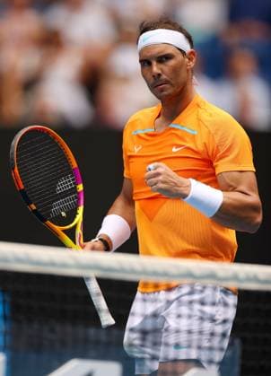 Mandatory Credit: Photo by Ella Ling Shutterstock (13714308cf) Rafael Nadal of Spain celebrates Australian Open, Day One, Tennis, Melbourne Park, Melbourne, Australia - 16 Jan 2023 Australian Open, Day One, Tennis, Melbourne Park, Melbourne, Australia - 16 Jan 2023 Copyright: xEllaxLing Shutterstockx 13714308cf