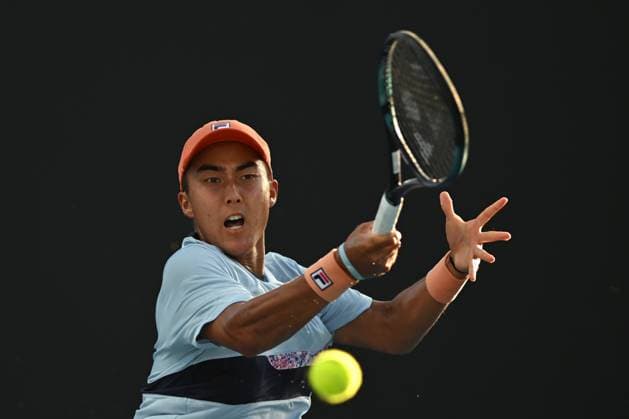 TENNIS AUSTRALIAN OPEN, Rinky Hijikata of Australia in action during his Men?s Singles 1st Round match against Yannick Hanfmann of Germany on Day 1 of the 2023 Australian Open tennis tournament at Melbourne Park in Melbourne, Monday, January 16, 2023. ( NO ARCHIVING, EDITORIAL USE ONLY, NO USE IN BOOKS WITHOUT CONSENT MELBOURNE VICTORIA AUSTRALIA  Copyright: xLUKASxCOCHx 20230116001753029004