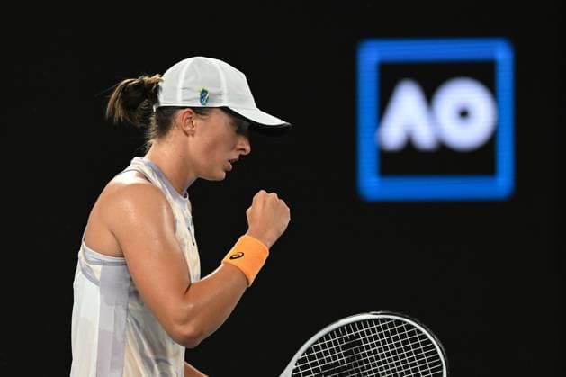 TENNIS AUSTRALIAN OPEN, Iga Swiatek of Poland celebrates winning a point during her Women?s Singles 1st Round match against Jule Niemeier of Germany on Day 1 of the 2023 Australian Open tennis tournament at Melbourne Park in Melbourne, Monday, January 16, 2023. ( NO ARCHIVING, EDITORIAL USE ONLY, NO USE IN BOOKS WITHOUT CONSENT MELBOURNE VICTORIA AUSTRALIA  Copyright: xLUKASxCOCHx 20230116001753059518
