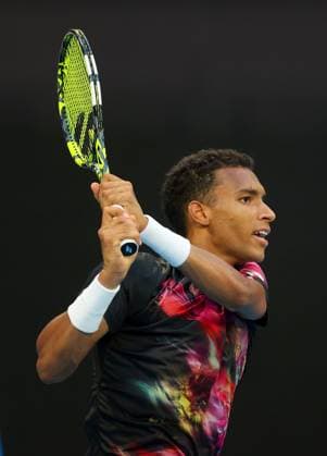 Mandatory Credit: Photo by Ella Ling Shutterstock (13714308dv) Felix Auger Aliassime of Canada in action Australian Open, Day One, Tennis, Melbourne Park, Melbourne, Australia - 16 Jan 2023 Australian Open, Day One, Tennis, Melbourne Park, Melbourne, Australia - 16 Jan 2023 Copyright: xEllaxLing Shutterstockx 13714308dv