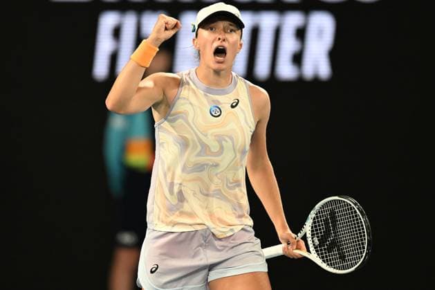 TENNIS AUSTRALIAN OPEN, Iga Swiatek of Poland celebrates during her Women?s Singles 1st Round match against Jule Niemeier of Germany on Day 1 of the 2023 Australian Open tennis tournament at Melbourne Park in Melbourne, Monday, January 16, 2023. ( NO ARCHIVING, EDITORIAL USE ONLY, NO USE IN BOOKS WITHOUT CONSENT MELBOURNE VICTORIA AUSTRALIA  Copyright: xLUKASxCOCHx 20230116001753080894