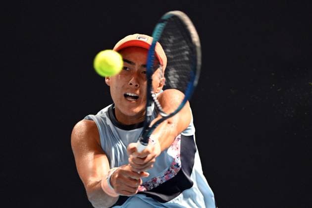 TENNIS AUSTRALIAN OPEN, Rinky Hijikata of Australia in action during his Men?s Singles 1st Round match against Yannick Hanfmann of Germany on Day 1 of the 2023 Australian Open tennis tournament at Melbourne Park in Melbourne, Monday, January 16, 2023. ( NO ARCHIVING, EDITORIAL USE ONLY, NO USE IN BOOKS WITHOUT CONSENT MELBOURNE VICTORIA AUSTRALIA  Copyright: xLUKASxCOCHx 20230116001753081853