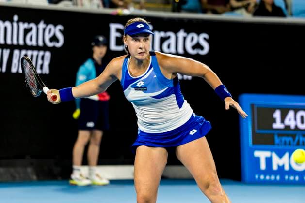 MELBOURNE, VIC - JANUARY 16: Anna Blinkova of Russia in action during Round 1 of the 2023 Australian Open on January 16 2023, at Melbourne Park in Melbourne, Australia. (Photo by Jason Heidrich Icon Sportswire) TENNIS: JAN 16 Australian Open Icon220116258