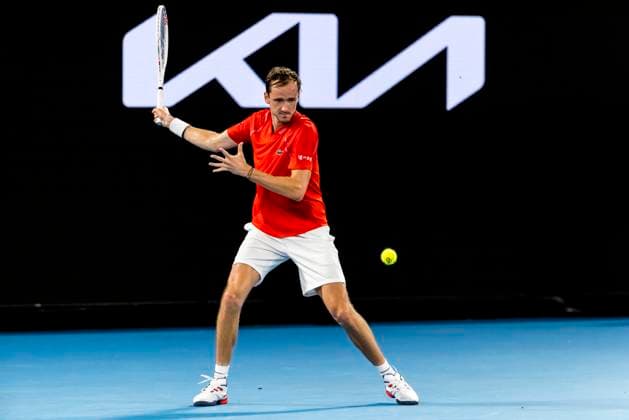 MELBOURNE, VIC - JANUARY 16: Daniil Medvedev of Russia during Round 1 of the 2023 Australian Open on January 16 2023, at Melbourne Park in Melbourne, Australia. (Photo by Jason Heidrich Icon Sportswire) TENNIS: JAN 16 Australian Open Icon220116277