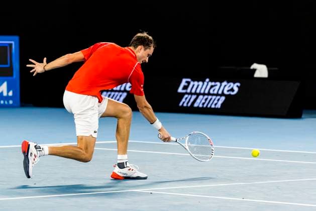 MELBOURNE, VIC - JANUARY 16: Daniil Medvedev of Russia during Round 1 of the 2023 Australian Open on January 16 2023, at Melbourne Park in Melbourne, Australia. (Photo by Jason Heidrich Icon Sportswire) TENNIS: JAN 16 Australian Open Icon220116279