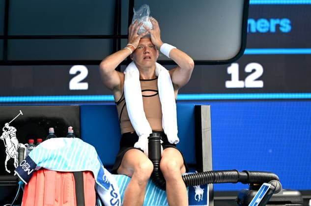 TENNIS AUSTRALIAN OPEN, Kaia Kanepi of Estonia cools down during her first round match against Kimberly Birrell of Australia at the 2023 Australian Open tennis tournament at Melbourne Park in Melbourne, Tuesday, January 17, 2023. ( NO ARCHIVING, EDITORIAL USE ONLY, NO USE IN BOOKS WITHOUT CONSENT MELBOURNE VICTORIA AUSTRALIA  Copyright: xLUKASxCOCHx 20230117001753343974