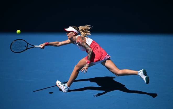 TENNIS AUSTRALIAN OPEN, Tereza Martincova of the Czech Republic returns during her 1st round women? singles match against Aryna Sabalenka of Belarus during 2023 Australian Open tennis tournament at Melbourne Park in Melbourne, Tuesday, January 17, 2023. ( NO ARCHIVING, EDITORIAL USE ONLY, NO USE IN BOOKS WITHOUT CONSENT MELBOURNE VICTORIA AUSTRALIA  Copyright: xJAMESxROSSx 20230117001753346971