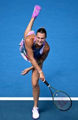 TENNIS AUSTRALIAN OPEN, Aryna Sabalenka of Belarus serves during her 1st round singles match against Tereza Martincova of the Czech Republic during 2023 Australian Open tennis tournament at Melbourne Park in Melbourne, Tuesday, January 17, 2023. ( NO ARCHIVING, EDITORIAL USE ONLY, NO USE IN BOOKS WITHOUT CONSENT MELBOURNE VICTORIA AUSTRALIA  Copyright: xJAMESxROSSx 20230117001753347538