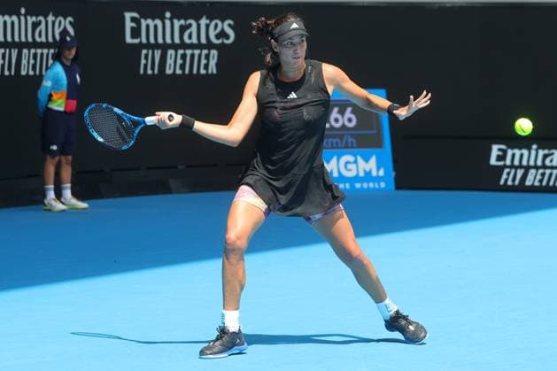 Garbine Muguruza of Spain in action during round 1 match between Garbine Muguruza of Spain and Elise Mertens of Belgium Day 2 at the Australian Open Tennis 2023 at Margaret Court Arena, Melbourne, Australia on 17 January 2023. Copyright: xPeterxDovganx 34780360