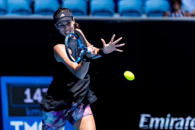 MELBOURNE, VIC - JANUARY 17: Garbine Muguruza of Spain in action during Round 1 of the 2023 Australian Open on January 17 2023, at Melbourne Park in Melbourne, Australia. (Photo by Jason Heidrich Icon Sportswire) TENNIS: JAN 17 Australian Open Icon220117040