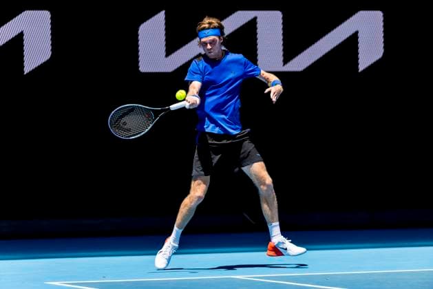 MELBOURNE, VIC - JANUARY 17: Andrey Rublev of Russia in action during Round 1 of the 2023 Australian Open on January 17 2023, at Melbourne Park in Melbourne, Australia. (Photo by Jason Heidrich Icon Sportswire) TENNIS: JAN 17 Australian Open Icon220117053