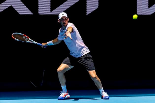 MELBOURNE, VIC - JANUARY 17: Dominic Thiem of Austria in action during Round 1 of the 2023 Australian Open on January 17 2023, at Melbourne Park in Melbourne, Australia. (Photo by Jason Heidrich Icon Sportswire) TENNIS: JAN 17 Australian Open Icon220117062