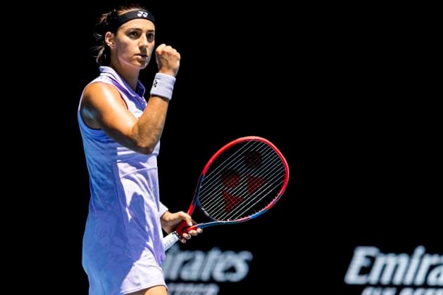 MELBOURNE, VIC - JANUARY 17: Caroline Garcia of France celebrates during Round 1 of the 2023 Australian Open on January 17 2023, at Melbourne Park in Melbourne, Australia. (Photo by Jason Heidrich Icon Sportswire) TENNIS: JAN 17 Australian Open Icon220117083