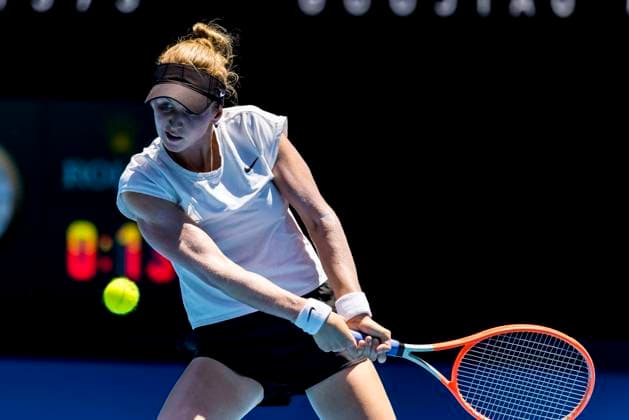 MELBOURNE, VIC - JANUARY 17: Katherine Sebov of Canada in action during Round 1 of the 2023 Australian Open on January 17 2023, at Melbourne Park in Melbourne, Australia. (Photo by Jason Heidrich Icon Sportswire) TENNIS: JAN 17 Australian Open Icon220117092