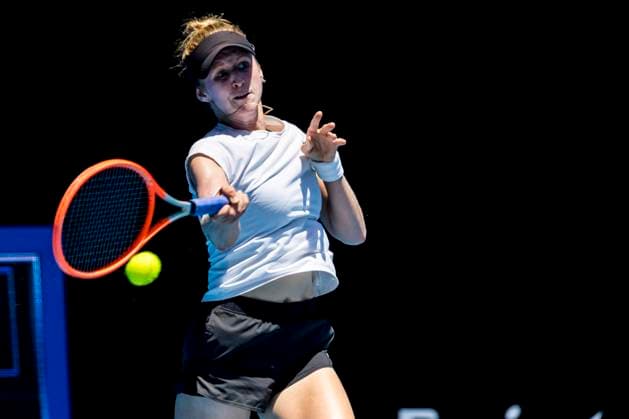 MELBOURNE, VIC - JANUARY 17: Katherine Sebov of Canada in action during Round 1 of the 2023 Australian Open on January 17 2023, at Melbourne Park in Melbourne, Australia. (Photo by Jason Heidrich Icon Sportswire) TENNIS: JAN 17 Australian Open Icon220117095