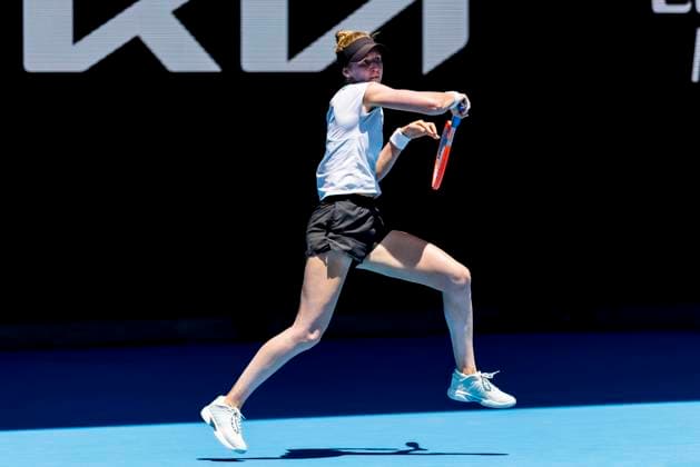 MELBOURNE, VIC - JANUARY 17: Katherine Sebov of Canada in action during Round 1 of the 2023 Australian Open on January 17 2023, at Melbourne Park in Melbourne, Australia. (Photo by Jason Heidrich Icon Sportswire) TENNIS: JAN 17 Australian Open Icon220117097