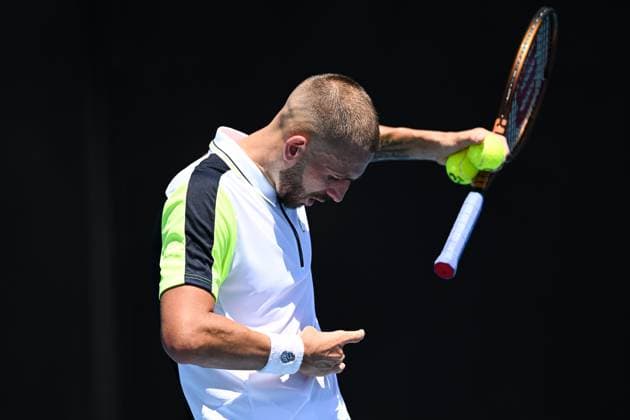 Mandatory Credit: Photo by James Gourley Shutterstock (13716760u) Dan Evans in action during his first round match Australian Open, Day Two, Tennis, Melbourne Park, Melbourne, Australia - 17 Jan 2023 Australian Open, Day Two, Tennis, Melbourne Park, Melbourne, Australia - 17 Jan 2023 Copyright: xJamesxGourley Shutterstockx 13716760u