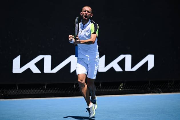 Mandatory Credit: Photo by James Gourley Shutterstock (13716760l) Dan Evans celebrates during his first round match Australian Open, Day Two, Tennis, Melbourne Park, Melbourne, Australia - 17 Jan 2023 Australian Open, Day Two, Tennis, Melbourne Park, Melbourne, Australia - 17 Jan 2023 Copyright: xJamesxGourley Shutterstockx 13716760l