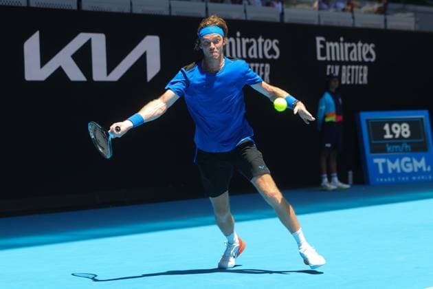 Andrey Rublev in action during round 1 match between Dominic Thiem of Austria and Andrey Rublev Day 2 at the Australian Open Tennis 2023 at John Cain Arena, Melbourne, Australia on 17 January 2023. Copyright: xPeterxDovganx 34780410