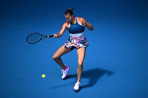 TENNIS AUSTRALIAN OPEN, Aryna Sabalenka of Belarus sin action during her 1st round singles match against Tereza Martincova of the Czech Republic during 2023 Australian Open tennis tournament at Melbourne Park in Melbourne, Tuesday, January 17, 2023. ( NO ARCHIVING, EDITORIAL USE ONLY, NO USE IN BOOKS WITHOUT CONSENT MELBOURNE VICTORIA AUSTRALIA  Copyright: xJAMESxROSSx 20230117001753400069