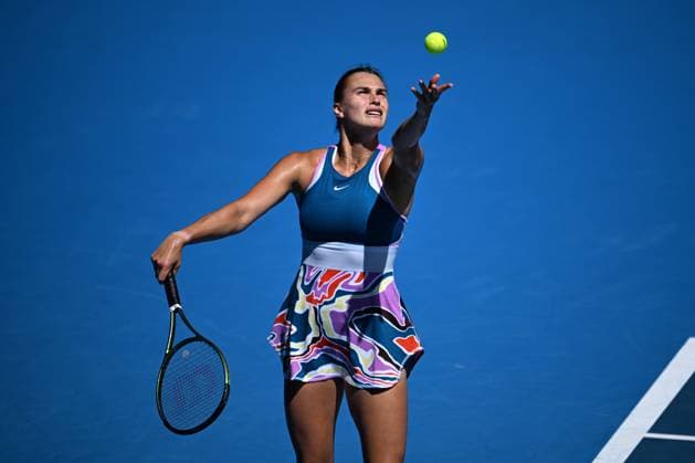 TENNIS AUSTRALIAN OPEN, Aryna Sabalenka of Belarus serves during her 1st round singles match against Tereza Martincova of the Czech Republic during 2023 Australian Open tennis tournament at Melbourne Park in Melbourne, Tuesday, January 17, 2023. ( NO ARCHIVING, EDITORIAL USE ONLY, NO USE IN BOOKS WITHOUT CONSENT MELBOURNE VICTORIA AUSTRALIA  Copyright: xJAMESxROSSx 20230117001753400187