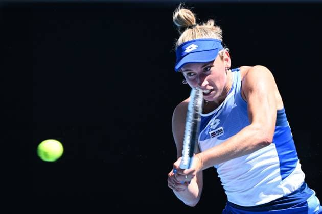 TENNIS AUSTRALIAN OPEN, Elise Mertens of Belgium returns during her 1st round singles match against Garbine Muguruza of Spain during 2023 Australian Open tennis tournament at Melbourne Park in Melbourne, Tuesday, January 17, 2023. ( NO ARCHIVING, EDITORIAL USE ONLY, NO USE IN BOOKS WITHOUT CONSENT MELBOURNE VICTORIA AUSTRALIA  Copyright: xJOELxCARRETTx 20230117001753407872