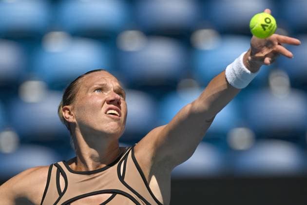 TENNIS AUSTRALIAN OPEN, Kaia Kanepi of Estonia serves during her first round match against Kimberly Birrell of Australia at the 2023 Australian Open tennis tournament at Melbourne Park in Melbourne, Tuesday, January 17, 2023. ( NO ARCHIVING, EDITORIAL USE ONLY, NO USE IN BOOKS WITHOUT CONSENT MELBOURNE VICTORIA AUSTRALIA  Copyright: xLUKASxCOCHx 20230117001753410312