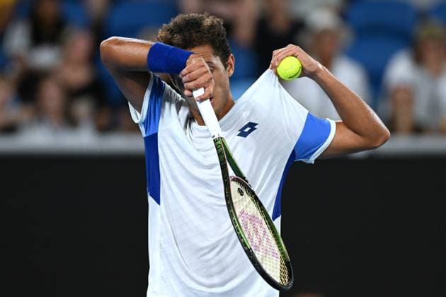 TENNIS AUSTRALIAN OPEN, Juan Pablo Varillas of Peru during his first round match against Alexander Zverev of Germany at the 2023 Australian Open tennis tournament at Melbourne Park in Melbourne, Tuesday, January 17, 2023. ( NO ARCHIVING, EDITORIAL USE ONLY, NO USE IN BOOKS WITHOUT CONSENT MELBOURNE VICTORIA AUSTRALIA  Copyright: xLUKASxCOCHx 20230117001753413146