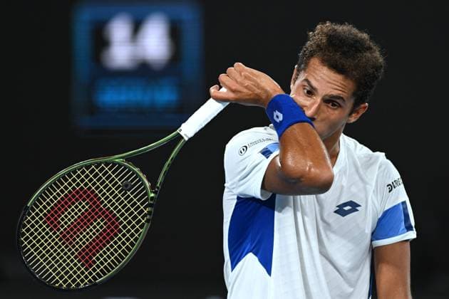 TENNIS AUSTRALIAN OPEN, Juan Pablo Varillas of Peru looks on during his first round match against Alexander Zverev of Germany at the 2023 Australian Open tennis tournament at Melbourne Park in Melbourne, Tuesday, January 17, 2023. ( NO ARCHIVING, EDITORIAL USE ONLY, NO USE IN BOOKS WITHOUT CONSENT MELBOURNE VICTORIA AUSTRALIA  Copyright: xLUKASxCOCHx 20230117001753414368
