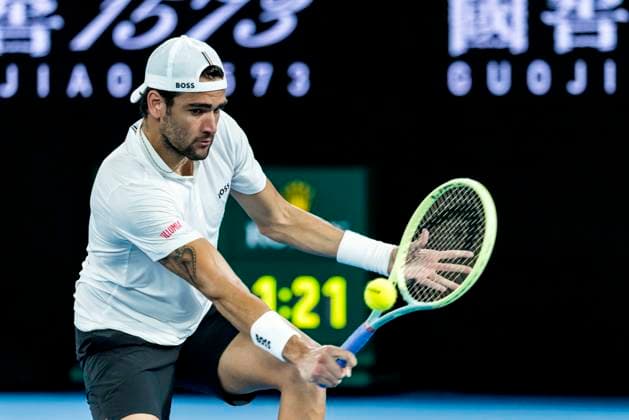 MELBOURNE, VIC - JANUARY 17: Matteo Berrettini of Italy in action during Round 1 of the 2023 Australian Open on January 17 2023, at Melbourne Park in Melbourne, Australia. (Photo by Jason Heidrich Icon Sportswire) TENNIS: JAN 17 Australian Open Icon220117125
