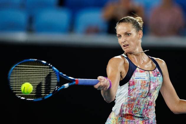 January 17, 2023: 30th seed Karolina PLISKOVA of the Czech Republic in action against Xiyu WANG of China in the Women s Singles match on day 2 of the 2023 Australian Open on Rod Laver Arena, in Melbourne, Australia. Cal Media. USA - ZUMAc04_ 20230117_zaf_c04_032 Copyright: xSydneyxLowx