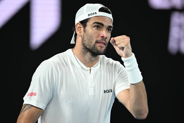 TENNIS AUSTRALIAN OPEN, Matteo Berrettini of Italy celebrates a point during his 1st round singles match against Andy Murray of Great Britain during 2023 Australian Open tennis tournament at Melbourne Park in Melbourne, Tuesday, January 17, 2023. ( NO ARCHIVING, EDITORIAL USE ONLY, NO USE IN BOOKS WITHOUT CONSENT MELBOURNE VICTORIA AUSTRALIA  Copyright: xJAMESxROSSx 20230117001753420365