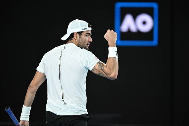 TENNIS AUSTRALIAN OPEN, Matteo Berrettini of Italy celebrates a point during his 1st round singles match against Andy Murray of Great Britain during 2023 Australian Open tennis tournament at Melbourne Park in Melbourne, Tuesday, January 17, 2023. ( NO ARCHIVING, EDITORIAL USE ONLY, NO USE IN BOOKS WITHOUT CONSENT MELBOURNE VICTORIA AUSTRALIA  Copyright: xJAMESxROSSx 20230117001753420580