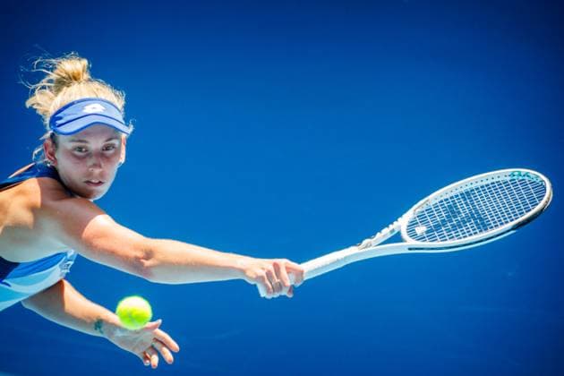 Elise Mertens WTA, Tennis Damen 32) pictured in action during a women s singles first round game between Belgian Mertens (WTA 27) and Spanish Muguruza (WTA 58) at the Australian Open tennis Grand Slam, Tuesday 17 January 2023 in Melbourne Park, Melbourne, Australia. PATRICKxHAMILTON  x58314365x