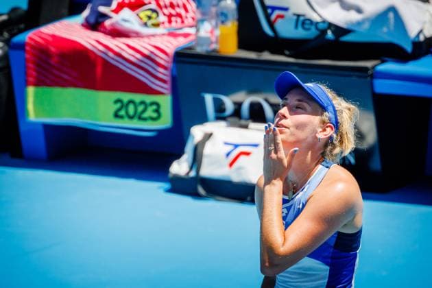 Elise Mertens WTA, Tennis Damen 32) pictured in action during a women s singles first round game between Belgian Mertens (WTA 27) and Spanish Muguruza (WTA 58) at the Australian Open tennis Grand Slam, Tuesday 17 January 2023 in Melbourne Park, Melbourne, Australia. PATRICKxHAMILTON  x58314401x