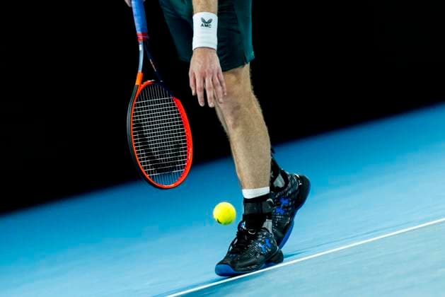 MELBOURNE, VIC - JANUARY 17: Andy Murray of the United KingdomÕ s shoes, racquet and sweat band in action during Round 1 of the 2023 Australian Open on January 17 2023, at Melbourne Park in Melbourne, Australia. (Photo by Jason Heidrich Icon Sportswire) TENNIS: JAN 17 Australian Open Icon220117156