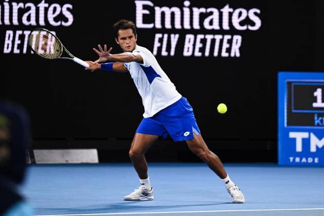 Mandatory Credit: Photo by James Gourley Shutterstock (13716760dy) Juan Pablo Varillas in action during his first round match Australian Open, Day Two, Tennis, Melbourne Park, Melbourne, Australia - 17 Jan 2023 Australian Open, Day Two, Tennis, Melbourne Park, Melbourne, Australia - 17 Jan 2023 Copyright: xJamesxGourley Shutterstockx 13716760dy
