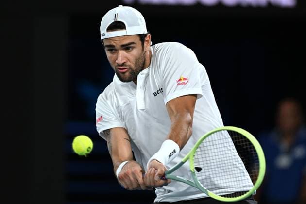 TENNIS AUSTRALIAN OPEN, Matteo Berrettini of Italy returns during his 1st round singles match against Andy Murray of Great Britain during 2023 Australian Open tennis tournament at Melbourne Park in Melbourne, Tuesday, January 17, 2023. ( NO ARCHIVING, EDITORIAL USE ONLY, NO USE IN BOOKS WITHOUT CONSENT MELBOURNE VICTORIA AUSTRALIA  Copyright: xLUKASxCOCHx 20230117001753444082