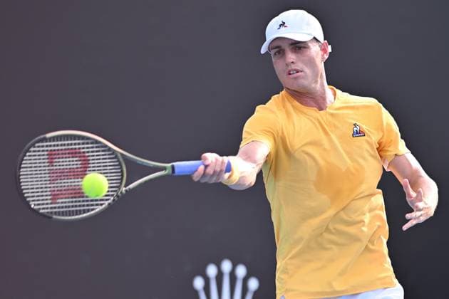 TENNIS AUSTRALIAN OPEN, Christopher O Connell of Australia returns during her 1st round singles match against Jenson Brooksby of the U.S. during 2023 Australian Open tennis tournament at Melbourne Park in Melbourne, Tuesday, January 17, 2023. ( NO ARCHIVING, EDITORIAL USE ONLY, NO USE IN BOOKS WITHOUT CONSENT MELBOURNE VICTORIA AUSTRALIA  Copyright: xJOELxCARRETTx 20230117001753447804