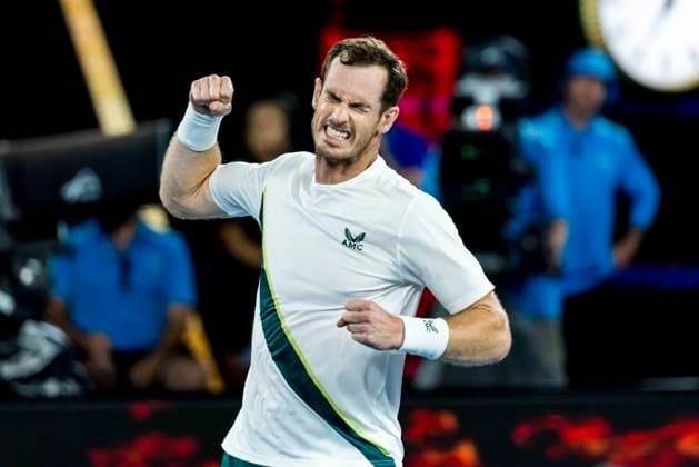 MELBOURNE, VIC - JANUARY 17: Andy Murray of the United Kingdom celebrates after winning his match in Round 1 of the 2023 Australian Open on January 17 2023, at Melbourne Park in Melbourne, Australia. (Photo by Jason Heidrich Icon Sportswire) TENNIS: JAN 17 Australian Open Icon220117171