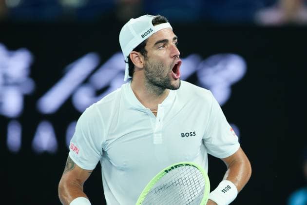 Matteo Berrettini of Italy reacts during round 1 match between Andy Murray of Great Britain and Matteo Berrettini of Italy Day 2 at the Australian Open Tennis 2023 at Rod Laver Arena, Melbourne, Australia on 17 January 2023. Copyright: xPeterxDovganx 34780511