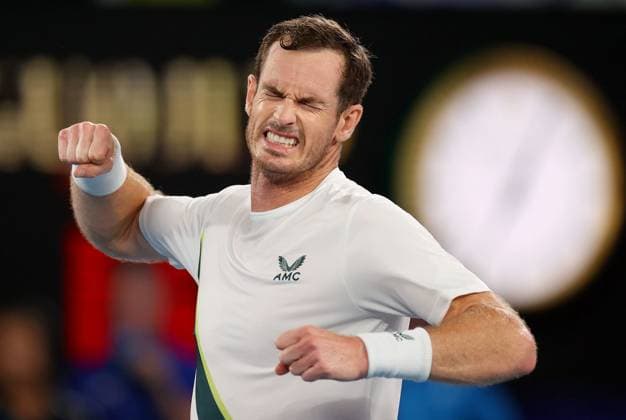 Mandatory Credit: Photo by Ella Ling Shutterstock (13716759bt) Andy Murray of GBR celebrates Australian Open, Day Two, Tennis, Melbourne Park, Melbourne, Australia - 17 Jan 2023 Australian Open, Day Two, Tennis, Melbourne Park, Melbourne, Australia - 17 Jan 2023 Copyright: xEllaxLing Shutterstockx 13716759bt