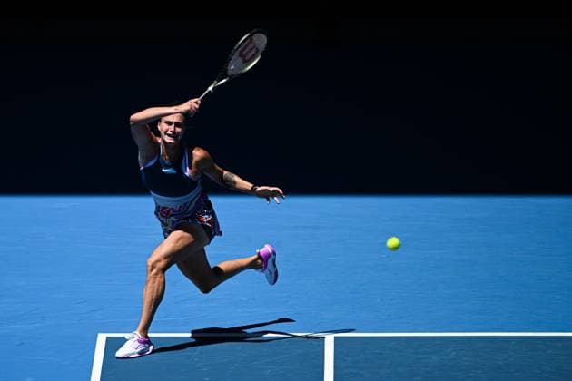 Mandatory Credit: Photo by James Gourley Shutterstock (13716760fo) Aryna Sabalenka in action during her first round match Australian Open, Day Two, Tennis, Melbourne Park, Melbourne, Australia - 17 Jan 2023 Australian Open, Day Two, Tennis, Melbourne Park, Melbourne, Australia - 17 Jan 2023 Copyright: xJamesxGourley Shutterstockx 13716760fo