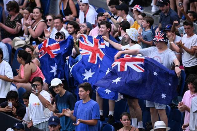 TENNIS AUSTRALIAN OPEN, Supporters are seen during the 1st round singles match between Alex de Minaur of Australia and Yu Hsiou Hsu of Hong Kong during 2023 Australian Open tennis tournament at Melbourne Park in Melbourne, Tuesday, January 17, 2023. ( NO ARCHIVING, EDITORIAL USE ONLY, NO USE IN BOOKS WITHOUT CONSENT MELBOURNE VICTORIA AUSTRALIA  Copyright: xJAMESxROSSx 20230117001753468249