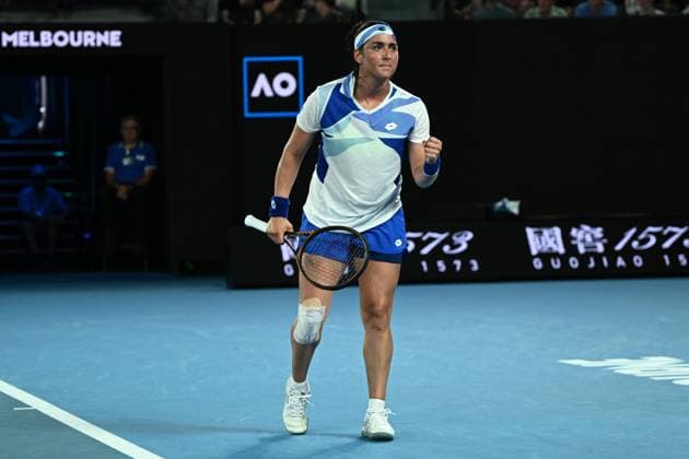TENNIS AUSTRALIAN OPEN, Ons Jabeur of Tunisia celebrates a point during her 1st round singles match against Tamara Zidansek of Slovenia during 2023 Australian Open tennis tournament at Melbourne Park in Melbourne, Tuesday, January 17, 2023. ( NO ARCHIVING, EDITORIAL USE ONLY, NO USE IN BOOKS WITHOUT CONSENT MELBOURNE VICTORIA AUSTRALIA  Copyright: xJOELxCARRETTx 20230117001753500191