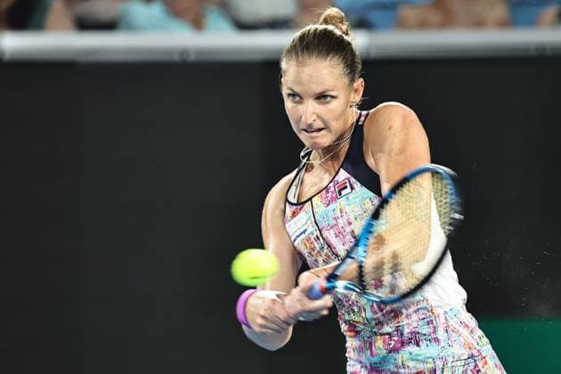 Karolina Pliskova, CZE, during first round of 2023 Australian Open in Melbourne, 17 01 2023